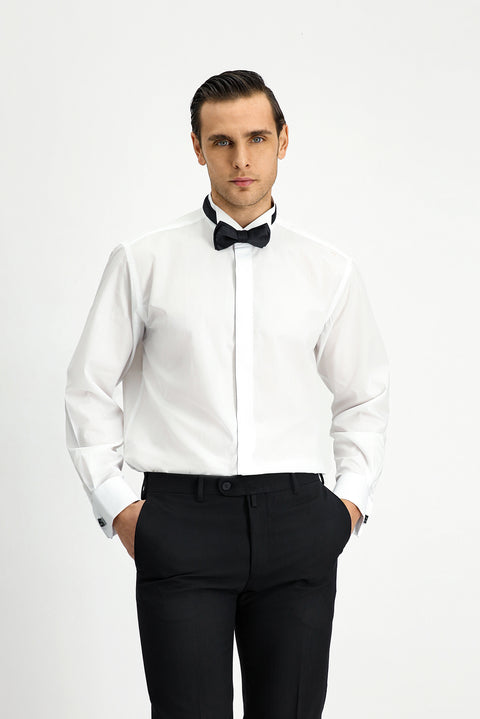 Beyaz Ata Yaka Klasik Pamuk Gömlek