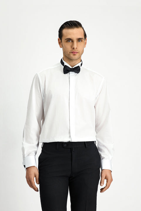 Beyaz Ata Yaka Klasik Pamuk Gömlek