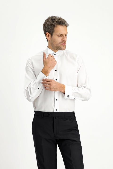 Beyaz Ata Yaka Klasik Pamuk Gömlek