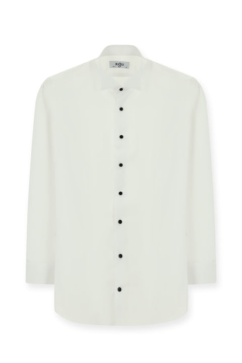 Beyaz Ata Yaka Klasik Pamuk Gömlek