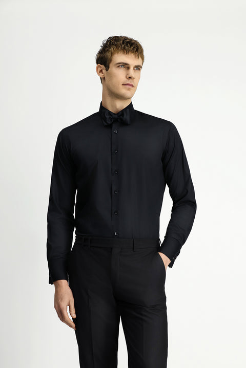 Siyah Uzun Kol Klasik Desenli Non Iron Pamuklu Gömlek