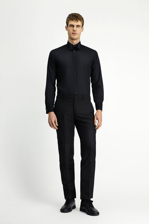 Siyah Uzun Kol Klasik Desenli Non Iron Pamuklu Gömlek