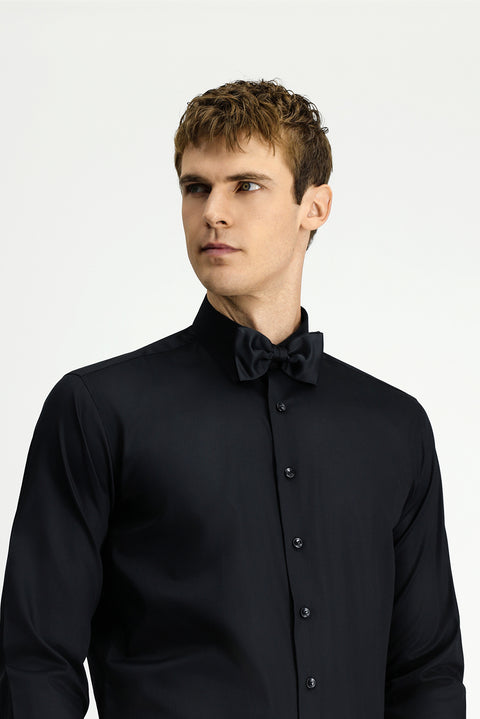 Siyah Uzun Kol Klasik Desenli Non Iron Pamuklu Gömlek