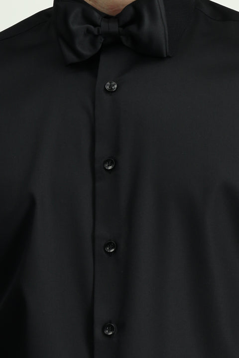 Siyah Uzun Kol Klasik Desenli Non Iron Pamuklu Gömlek