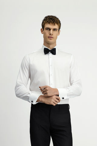  Beyaz Uzun Kol Klasik Desenli Non Iron Pamuklu Gömlek