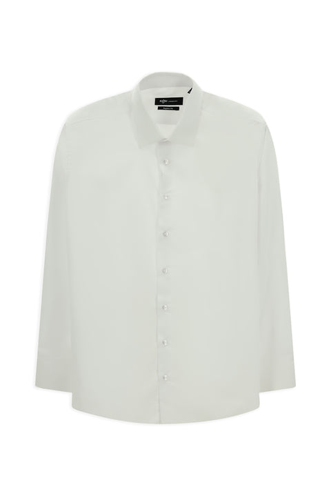 White Long-Sleeve Classic Patterned Non-Iron Cotton Shirt