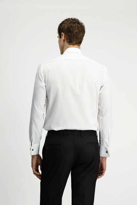 Beyaz Uzun Kol Klasik Desenli Non Iron Pamuklu Gömlek