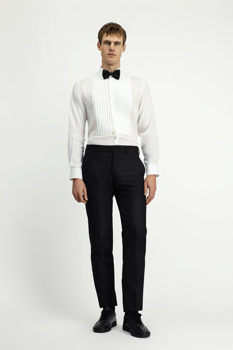 Beyaz Uzun Kol Klasik Piliseli Keten Gömlek