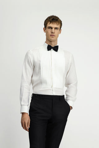  Beyaz Uzun Kol Klasik Piliseli Keten Gömlek