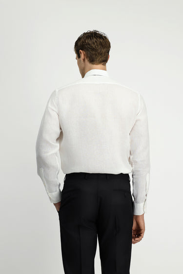 Beyaz Uzun Kol Klasik Piliseli Keten Gömlek