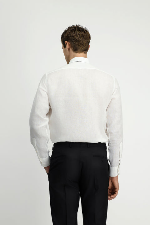 Beyaz Uzun Kol Klasik Piliseli Keten Gömlek