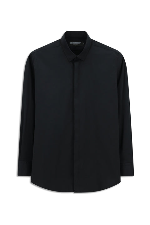 Siyah Techno-Line Uzun Kol Slim Fit Dar Kesim Likralı Gömlek