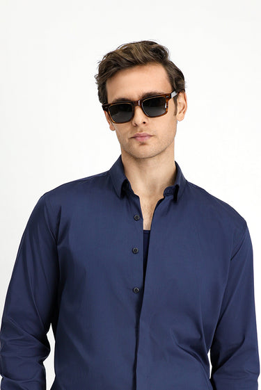 Koyu Lacivert Techno-Line Uzun Kol Slim Fit Dar Kesim Likralı Gömlek