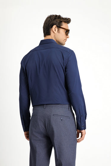 Koyu Lacivert Techno-Line Uzun Kol Slim Fit Dar Kesim Likralı Gömlek