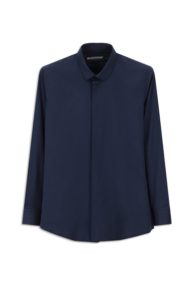 Koyu Lacivert Techno-Line Uzun Kol Slim Fit Dar Kesim Likralı Gömlek