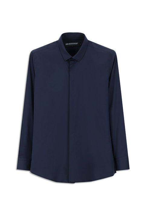 Koyu Lacivert Techno-Line Uzun Kol Slim Fit Dar Kesim Likralı Gömlek