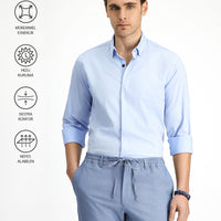 Açık Mavi Techno-Line Uzun Kol Slim Fit Dar Kesim Likralı Gömlek
