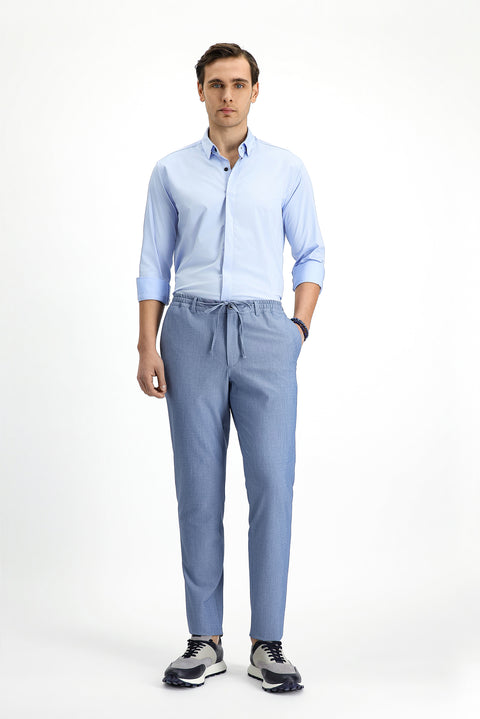 Açık Mavi Techno-Line Uzun Kol Slim Fit Dar Kesim Likralı Gömlek