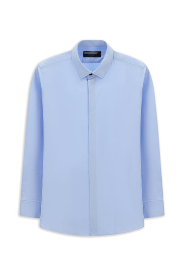 Açık Mavi Techno-Line Uzun Kol Slim Fit Dar Kesim Likralı Gömlek