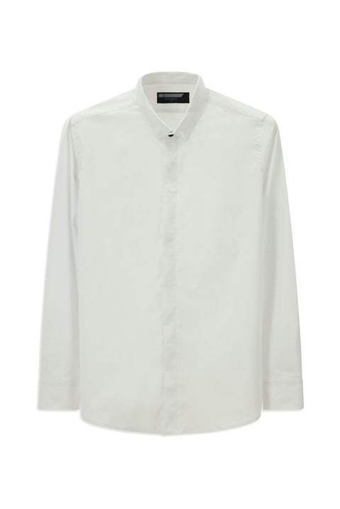 Beyaz Techno-Line Uzun Kol Slim Fit Dar Kesim Likralı Gömlek