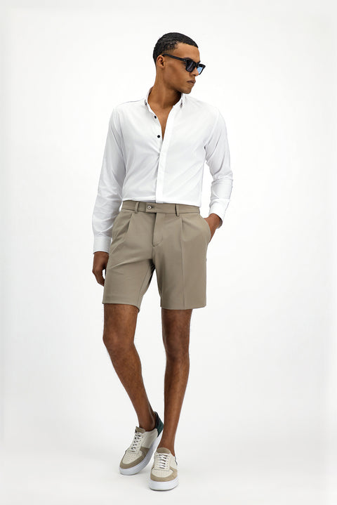 Beyaz Techno-Line Uzun Kol Slim Fit Dar Kesim Likralı Gömlek