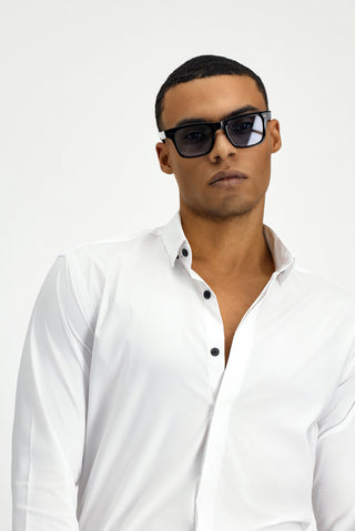  Beyaz Techno-Line Uzun Kol Slim Fit Dar Kesim Likralı Gömlek