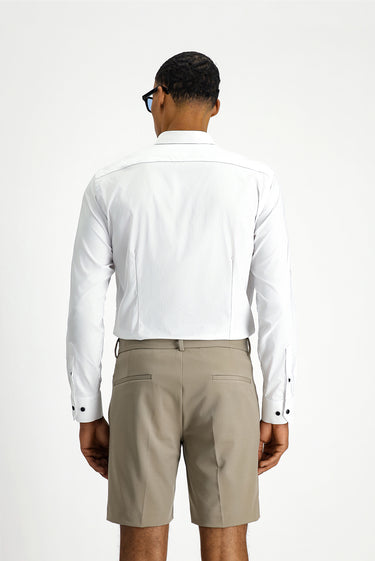 Beyaz Techno-Line Uzun Kol Slim Fit Dar Kesim Likralı Gömlek