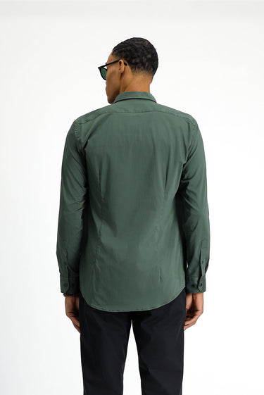 Orta Haki Techno-Line Uzun Kol Slim Fit Dar Kesim Likralı Gömlek