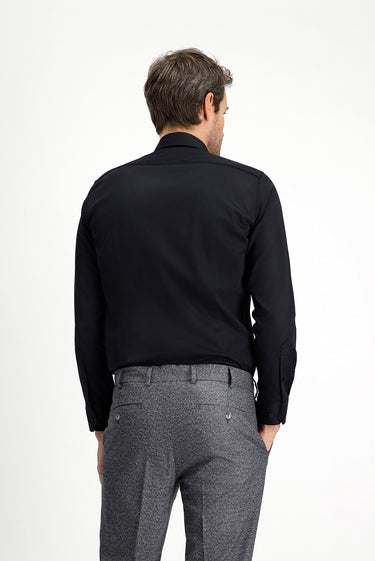 Siyah Uzun Kol Slim Fit Dar Kesim Klasik Pamuk Gömlek