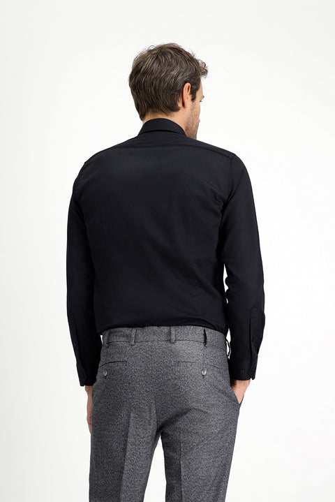Siyah Uzun Kol Slim Fit Dar Kesim Klasik Nano Care Su İtici Leke Tutmaz 4 Mevsim Pamuk Gömlek