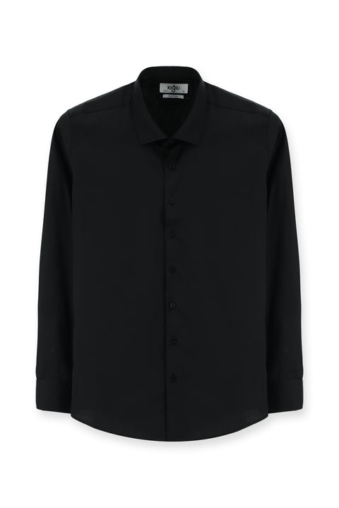 Siyah Uzun Kol Slim Fit Dar Kesim Klasik Nano Care Su İtici Leke Tutmaz 4 Mevsim Pamuk Gömlek