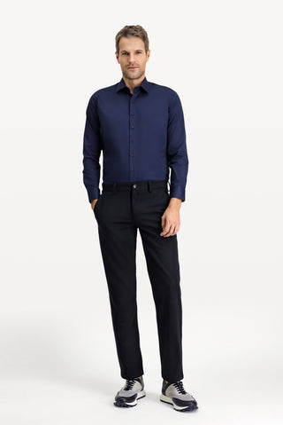  Koyu Lacivert Uzun Kol Slim Fit Dar Kesim Klasik Leke Tutmaz Pamuk Gömlek