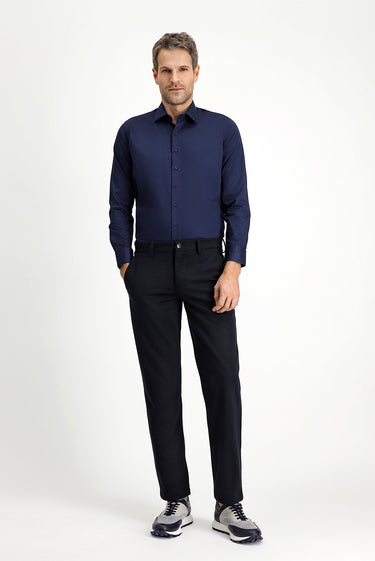 Koyu Lacivert Uzun Kol Slim Fit Dar Kesim Klasik Pamuk Gömlek