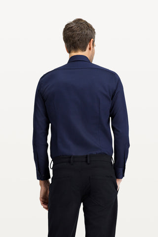  Koyu Lacivert Uzun Kol Slim Fit Dar Kesim Klasik Leke Tutmaz Pamuk Gömlek