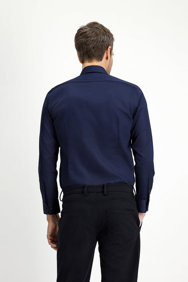 Koyu Lacivert Uzun Kol Slim Fit Dar Kesim Klasik Pamuk Gömlek