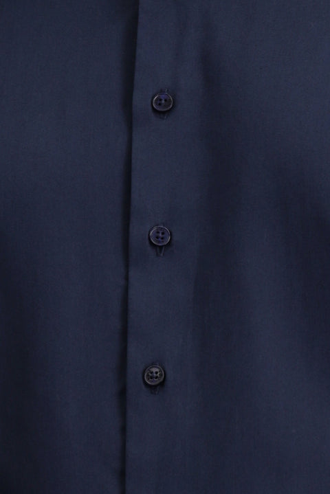 Koyu Lacivert Uzun Kol Slim Fit Dar Kesim Klasik Su İtici Leke Tutmaz 4 Mevsim Pamuk Gömlek