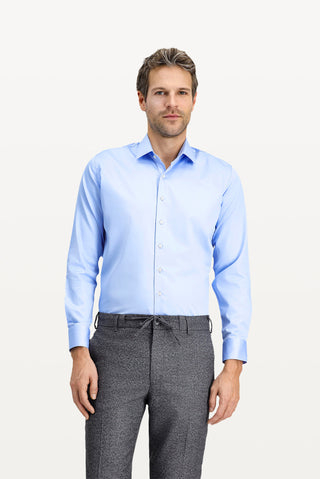  Açık Mavi Uzun Kol Slim Fit Dar Kesim Klasik Nano Care Su İtici Leke Tutmaz 4 Mevsim Pamuk Gömlek