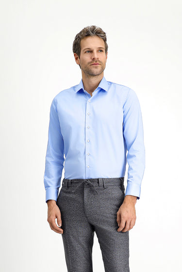 Açık Mavi Uzun Kol Slim Fit Dar Kesim Klasik Pamuk Gömlek