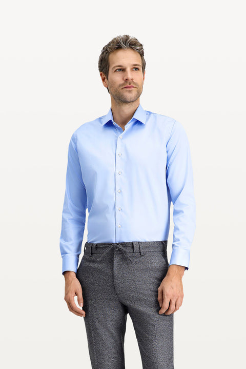 Açık Mavi Uzun Kol Slim Fit Dar Kesim Klasik Su İtici Leke Tutmaz 4 Mevsim Pamuk Gömlek