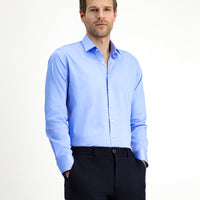 Koyu Mavi  Uzun Kol Slim Fit Dar Kesim Klasik Pamuk Gömlek