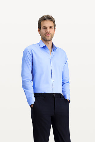  Koyu Mavi  Uzun Kol Slim Fit Dar Kesim Klasik Leke Tutmaz Pamuk Gömlek