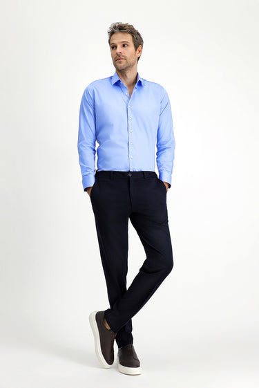 Koyu Mavi  Uzun Kol Slim Fit Dar Kesim Klasik Pamuk Gömlek