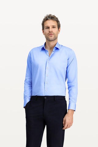  Koyu Mavi  Uzun Kol Slim Fit Dar Kesim Klasik Leke Tutmaz Pamuk Gömlek