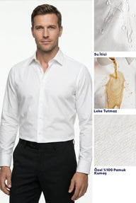  Beyaz Uzun Kol Slim Fit Dar Kesim Klasik Nano Care Su İtici Leke Tutmaz 4 Mevsim Pamuk Gömlek