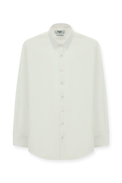 Beyaz Uzun Kol Slim Fit Dar Kesim Klasik Su İtici Leke Tutmaz 4 Mevsim Pamuk Gömlek