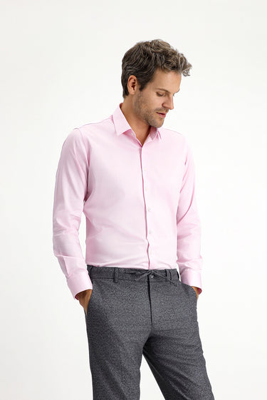 Pembe Uzun Kol Slim Fit Dar Kesim Klasik Pamuk Gömlek