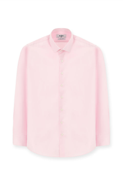 Pembe Uzun Kol Slim Fit Dar Kesim Klasik Nano Care Su İtici Leke Tutmaz 4 Mevsim Pamuk Gömlek