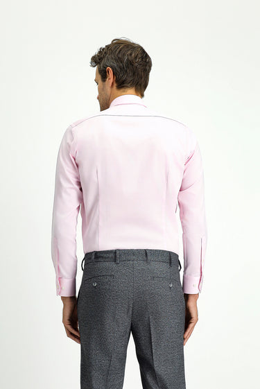 Pembe Uzun Kol Slim Fit Dar Kesim Klasik Pamuk Gömlek