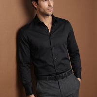Black Long Sleeve Slim Fit Non-Iron Cotton Sateen Classic Shirt
