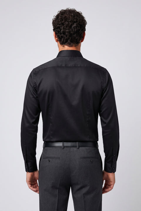 Black Long Sleeve Slim Fit Non-Iron Cotton Sateen Classic Shirt
